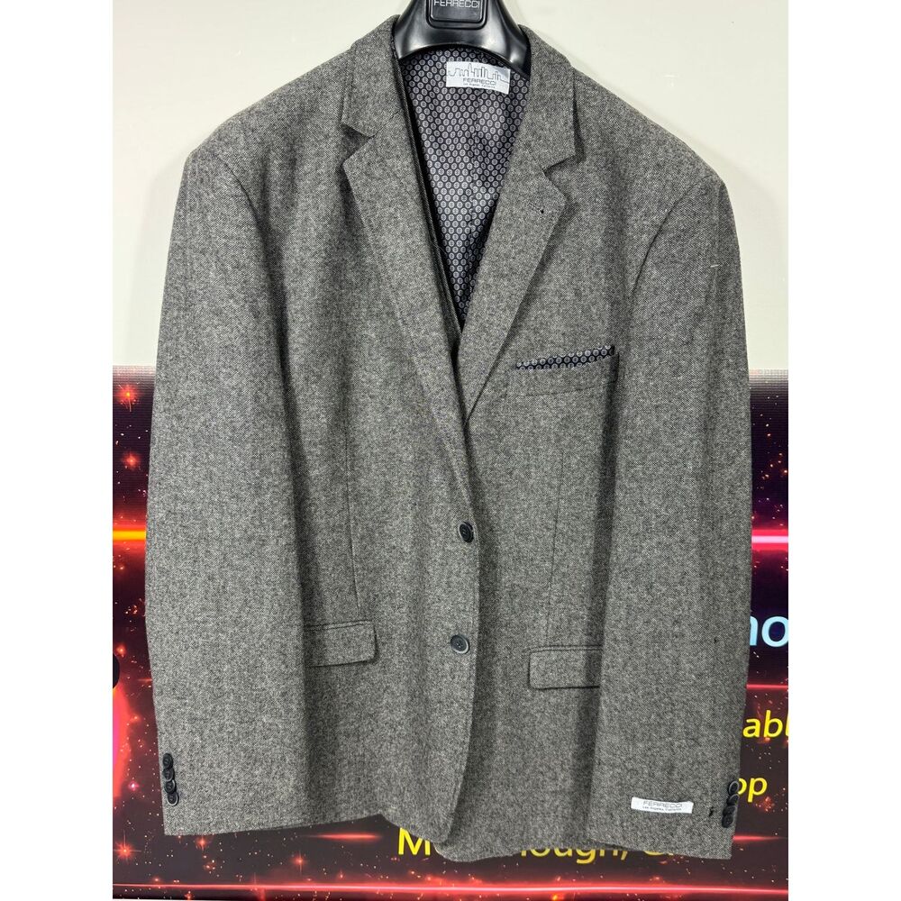 Ferrecci Bradford Grey Tweed Suit Jacket & Vest Mens 48R Slim Fit Formal XL